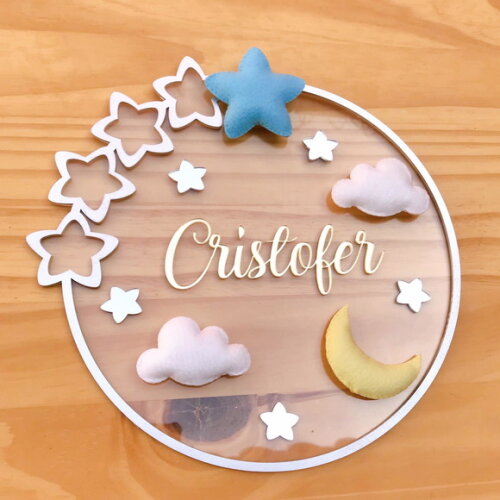 Porta Maternidade Estrelas Acrílico e Espelho