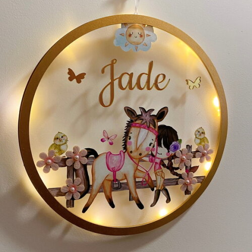 Porta Maternidade Fazendinha Acrílico e Espelho Led