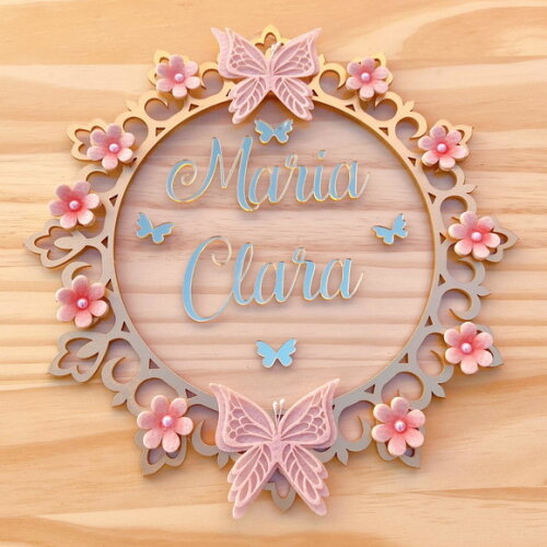 Porta Maternidade Floral Acrílico e Espelho