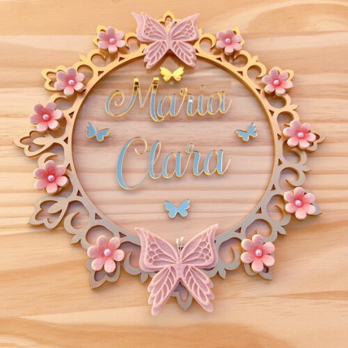 Porta Maternidade Floral Acrílico e Espelho