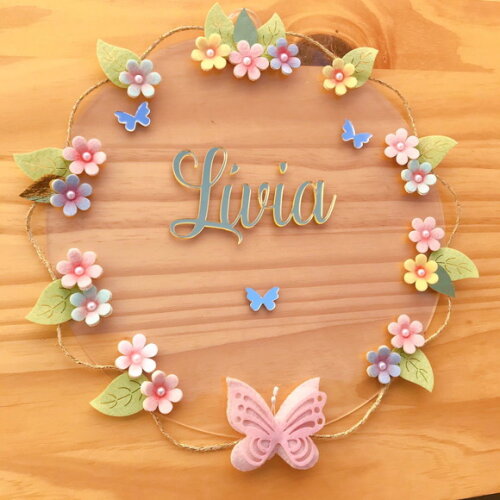 Porta Maternidade Floral Acrílico e Espelho