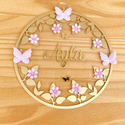 Porta Maternidade Flores Acrílico e Espelho