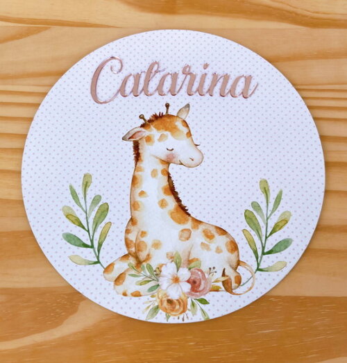Porta Maternidade Girafinha mdf Nome Espelho