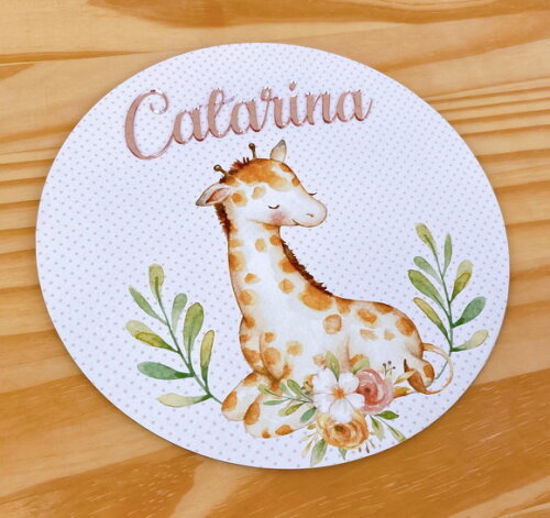 Porta Maternidade Girafinha mdf Nome Espelho
