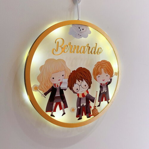 Porta Maternidade Harry Potter Acrílico e Espelho Led
