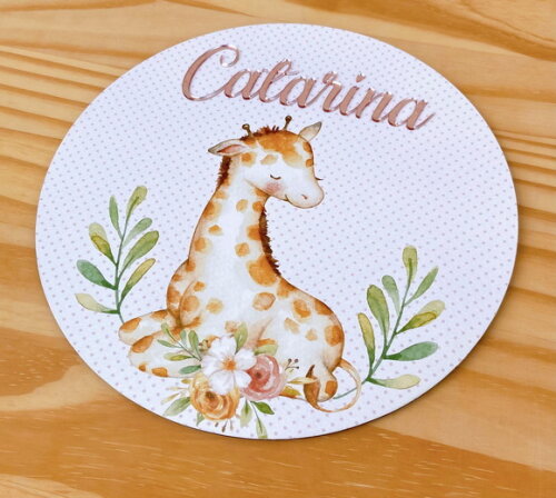 Porta Maternidade Girafinha mdf Nome Espelho