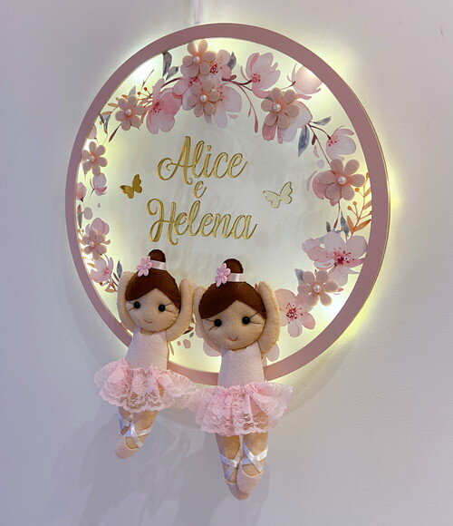 Porta Maternidade Irmãs Bailarinas Led Acrílico