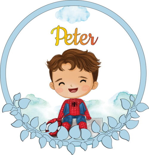 Porta Maternidade Homem Aranha Acrílico e Espelho Led
