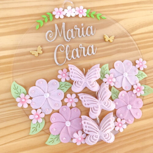 Porta Maternidade Jardim Acrílico e Espelho