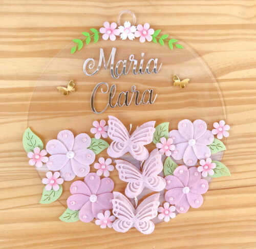 Porta Maternidade Jardim Acrílico e Espelho