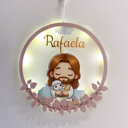Porta Maternidade Jesus Acrílico e Led