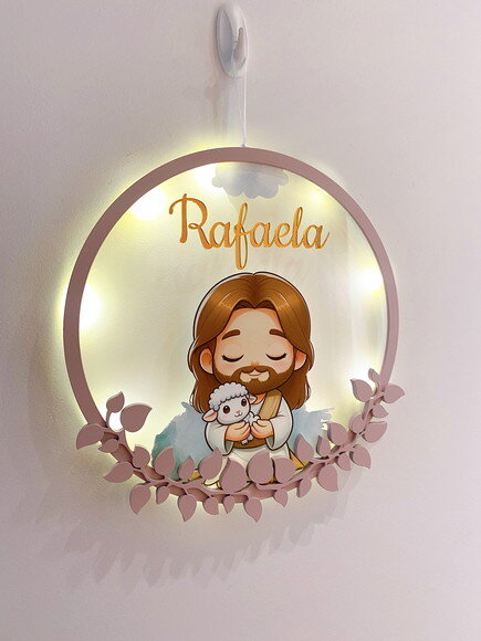 Porta Maternidade Jesus Acrílico e Led