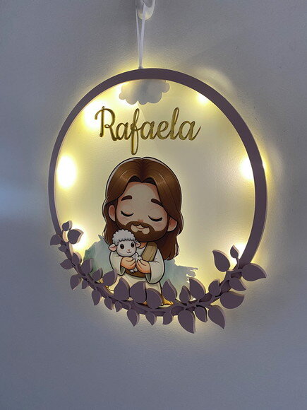Porta Maternidade Jesus Acrílico e Led