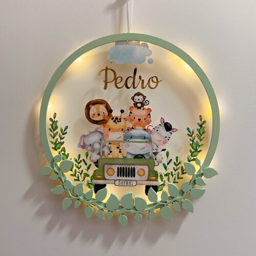 Porta Maternidade Jipe Safari Acrílico e Espelho Led