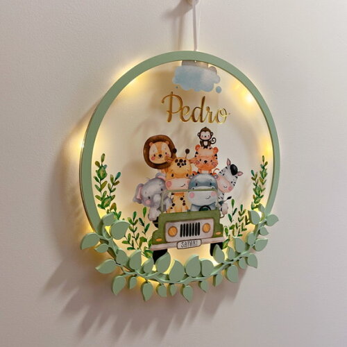 Porta Maternidade Jipe Safari Acrílico e Espelho Led
