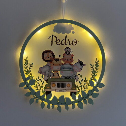 Porta Maternidade Jipe Safari Acrílico e Espelho Led