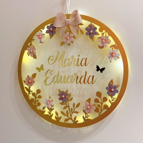 Porta Maternidade Laço Led Acrílico e Espelho
