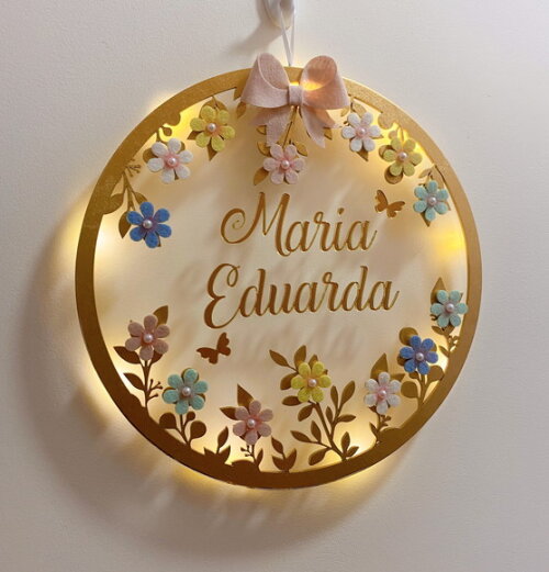Porta Maternidade Laço Led Acrílico e Espelho