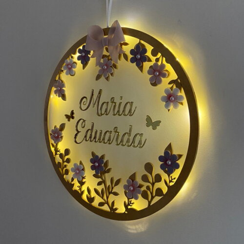 Porta Maternidade Laço Led Acrílico e Espelho