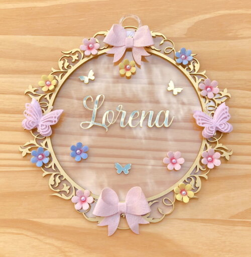 Porta Maternidade Laços Acrílico e Espelho