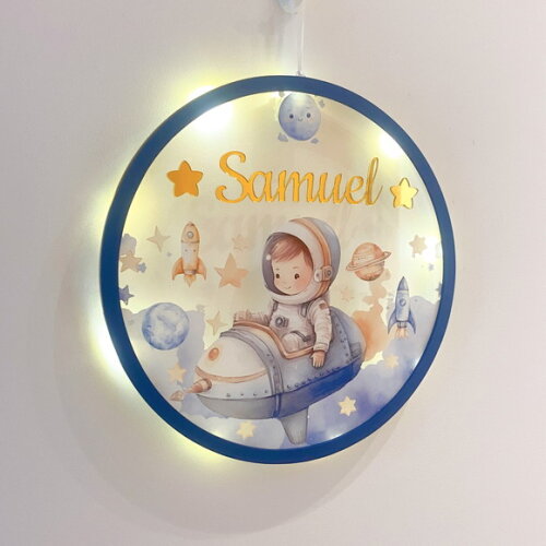 Porta Maternidade Led Astronauta Acrílico e Espelho