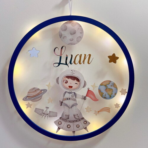 Porta Maternidade Led Astronauta Acrílico e Espelho