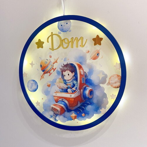 Porta Maternidade Led Astronauta Acrílico e Espelho