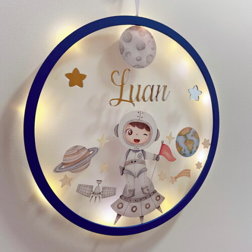 Porta Maternidade Led Astronauta Acrílico e Espelho