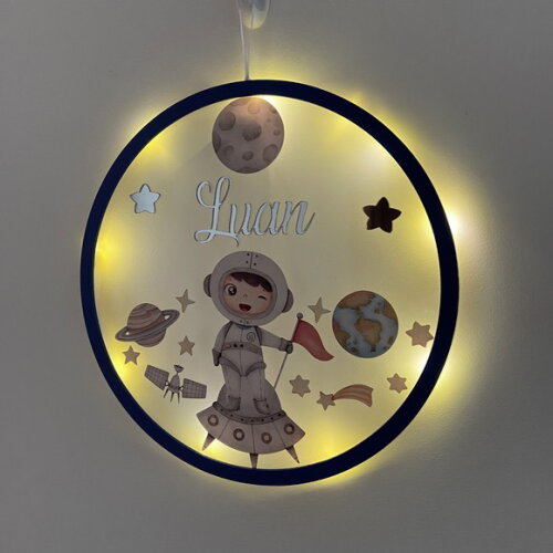 Porta Maternidade Led Astronauta Acrílico e Espelho