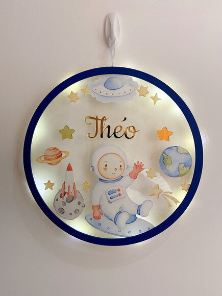 Porta Maternidade Led Astronauta Acrílico e Espelho