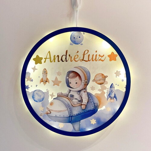 Porta Maternidade Led Astronauta Versículo Acrílico