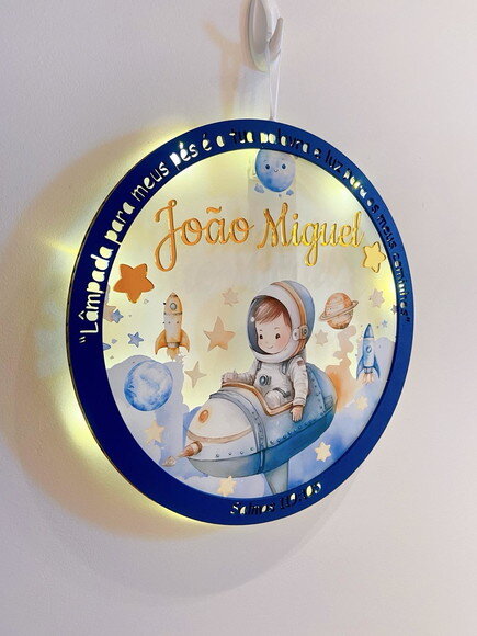 Porta Maternidade Led Astronauta Versículo Acrílico