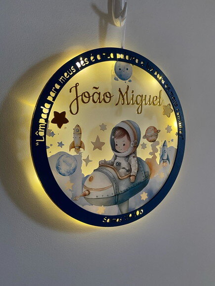 Porta Maternidade Led Astronauta Versículo Acrílico