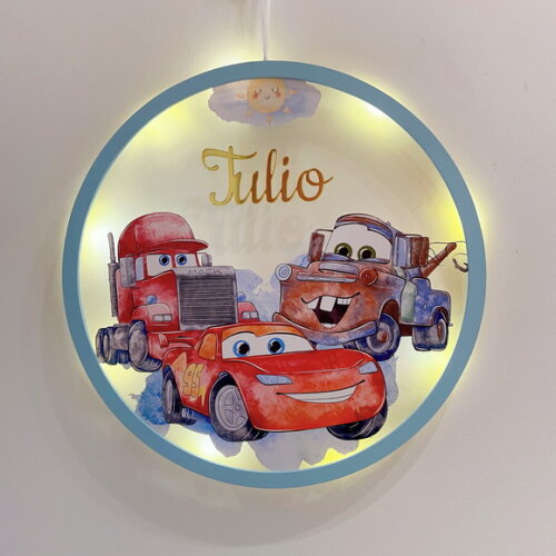 Porta Maternidade Led Carros Acrílico e Espelho