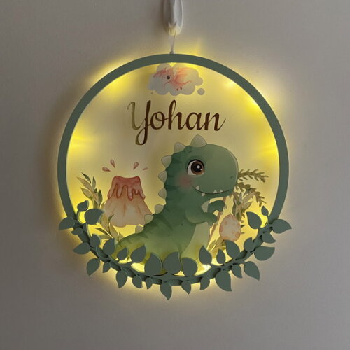 Porta Maternidade Led Dinossauro Acrílico e Espelho
