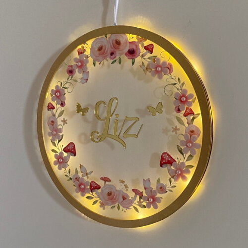 Porta Maternidade Led Floral Acrílico e Espelho
