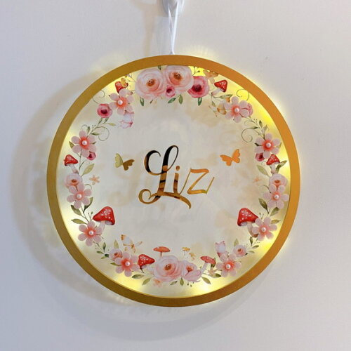 Porta Maternidade Led Floral Acrílico e Espelho