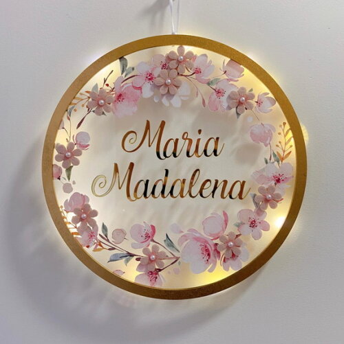 Porta Maternidade Led Floral Acrílico e Espelho