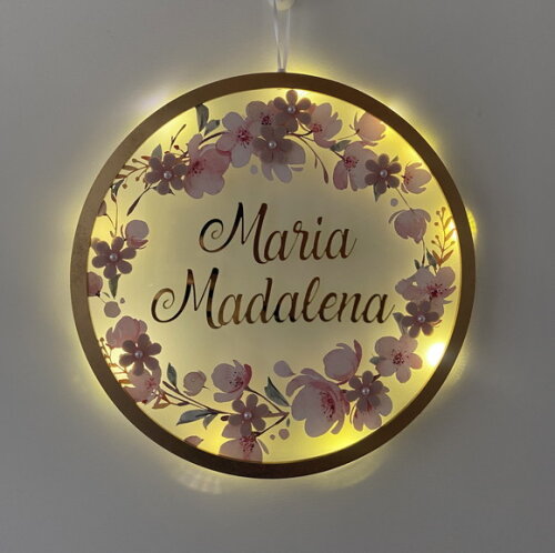 Porta Maternidade Led Floral Acrílico e Espelho