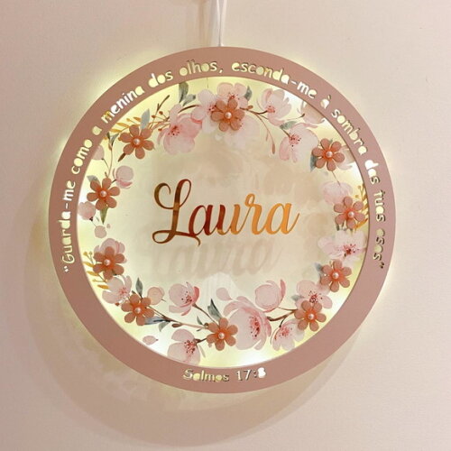 Porta Maternidade Led Floral Versículo Acrílico e Espelho