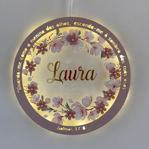 Porta Maternidade Led Floral Versículo Acrílico e Espelho