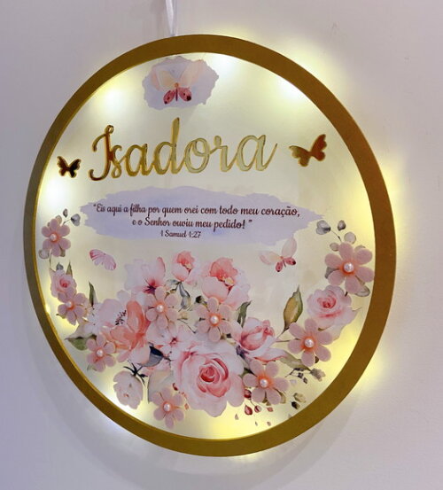 Porta Maternidade Led Floral Versículo Acrílico e Espelho