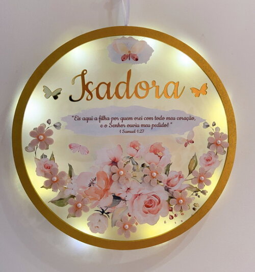 Porta Maternidade Led Floral Versículo Acrílico e Espelho