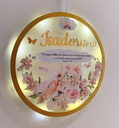 Porta Maternidade Led Floral Versículo Acrílico e Espelho