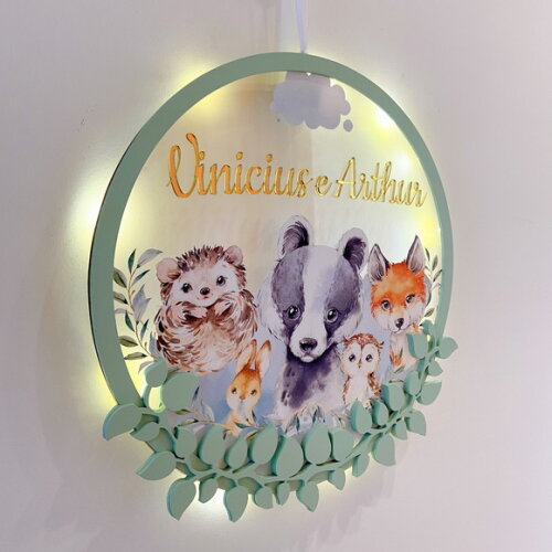 Porta Maternidade Led Floresta Acrílico e Espelho