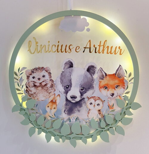 Porta Maternidade Led Floresta Acrílico e Espelho