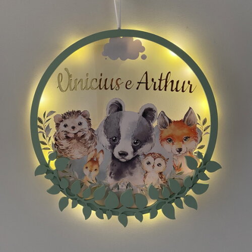 Porta Maternidade Led Floresta Acrílico e Espelho