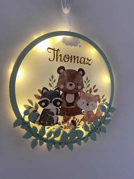 Porta Maternidade Led Floresta Acrílico e Espelho