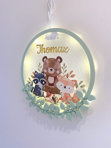 Porta Maternidade Led Floresta Acrílico e Espelho