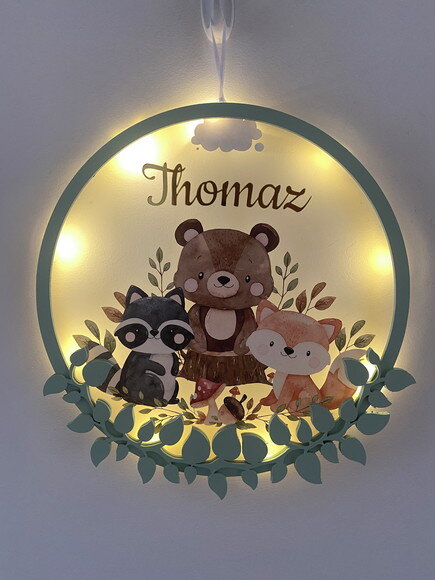 Porta Maternidade Led Floresta Acrílico e Espelho